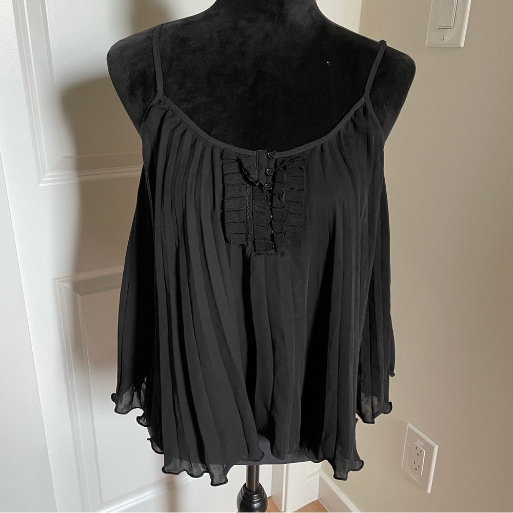 Free People Black Sleeveless Lightweight Pleated Spaghetti Strap Top Size XS